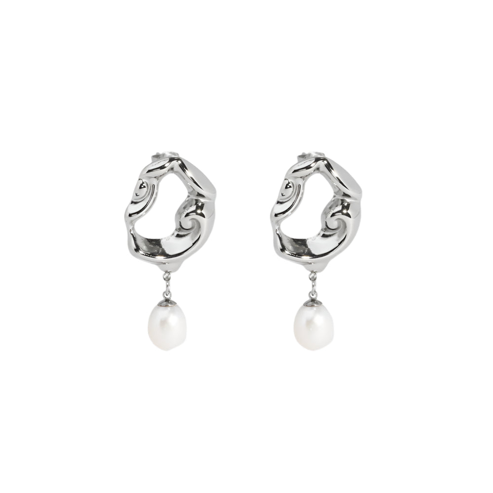 Swirl Freshwater Pearl Earrings, Silver
