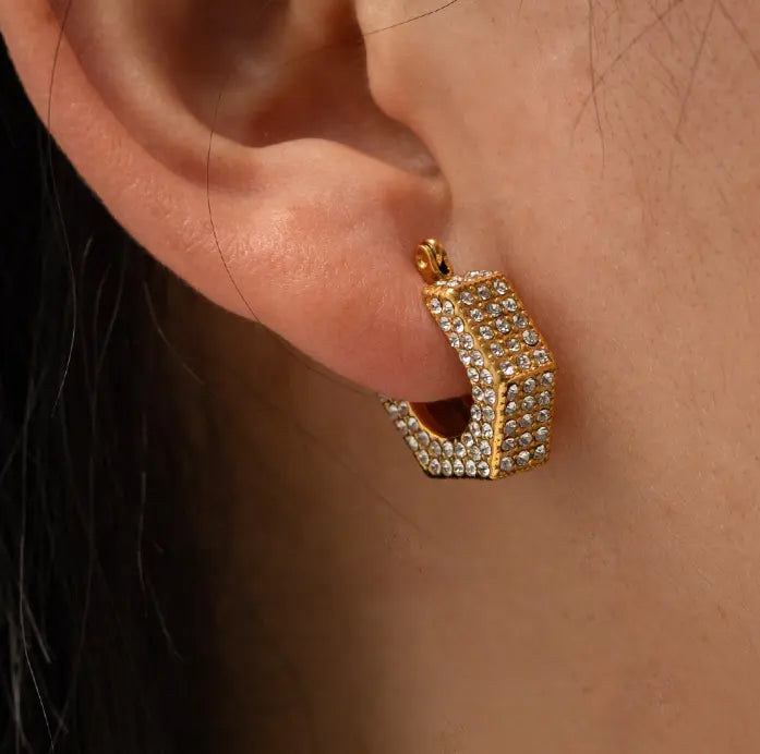 18K Chunky Clear CZ Hoop Earrings