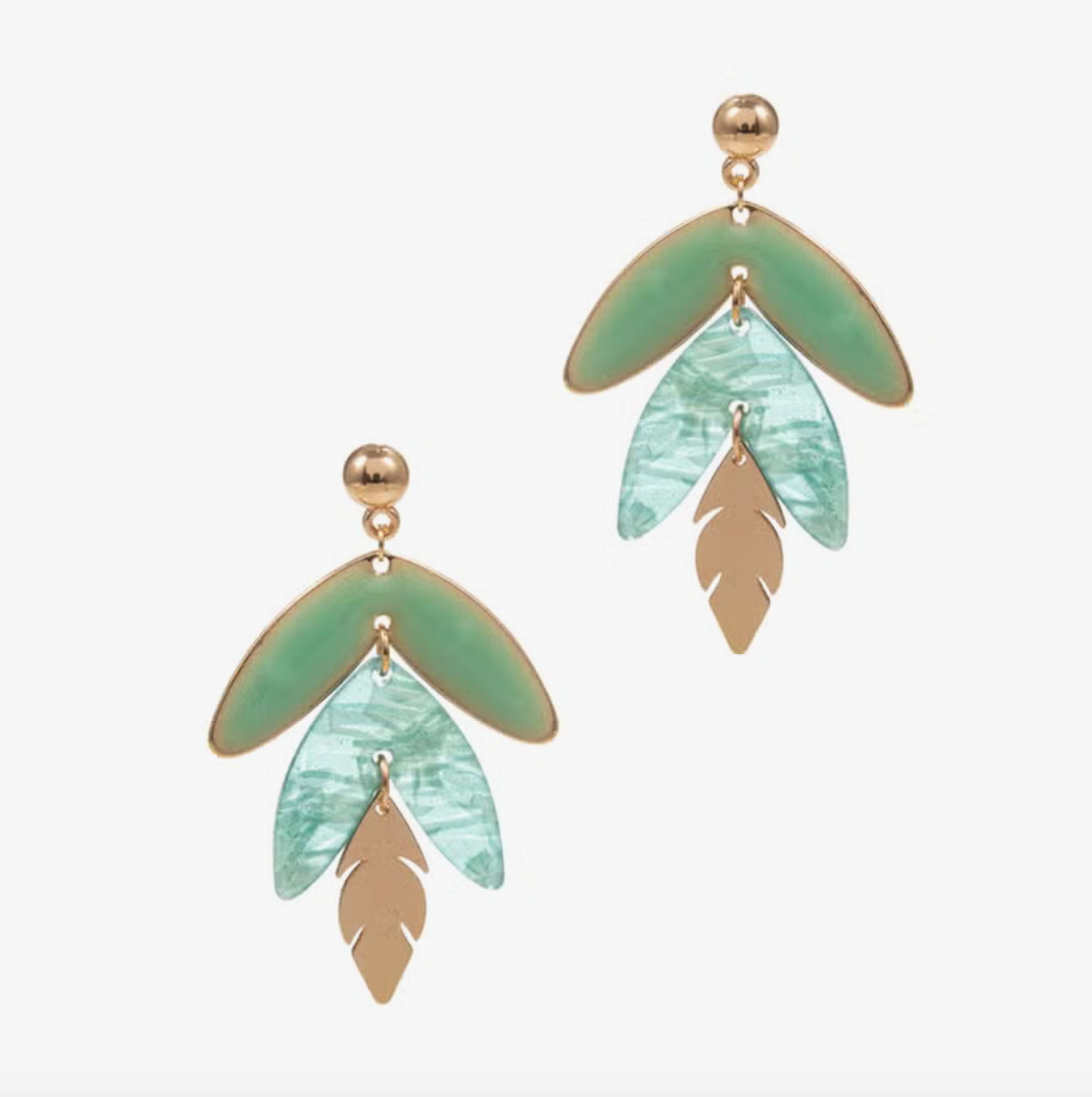 Drop Leaf Enamel Resin Post Earrings