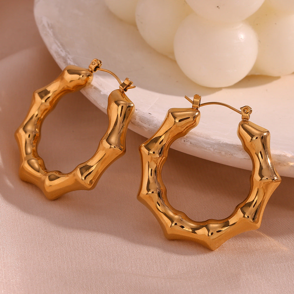 18K Hollow Bamboo Statement Hoops