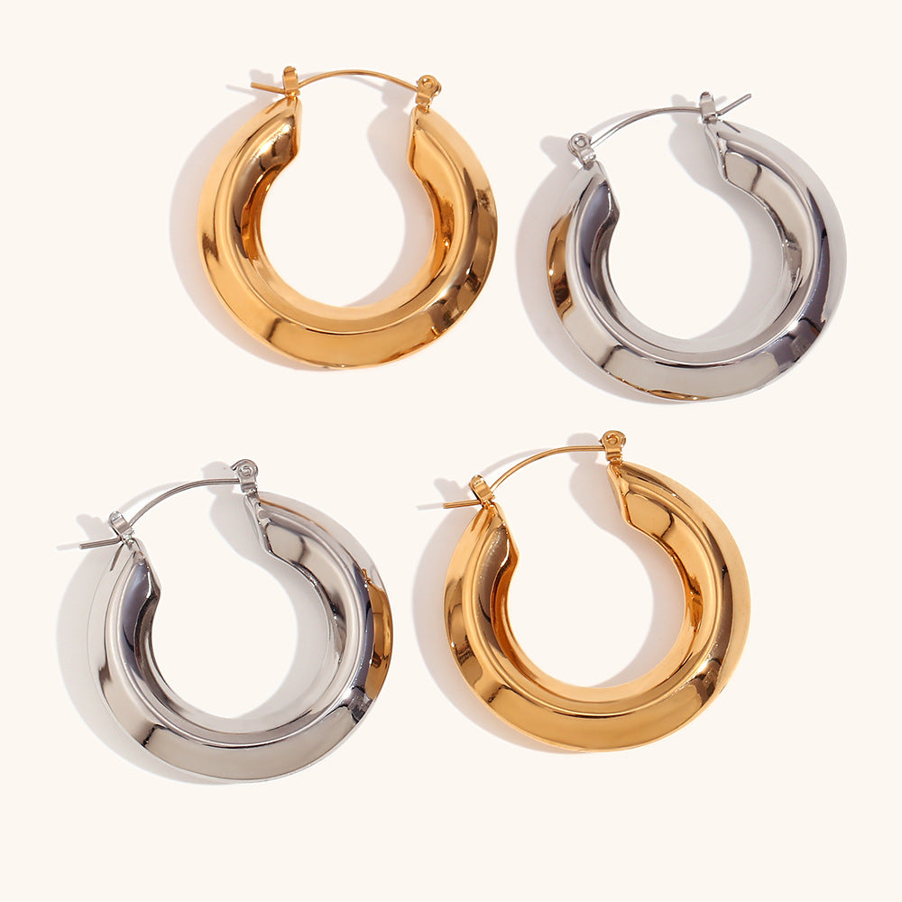 Silver Smooth Hollow Buckle Hoops