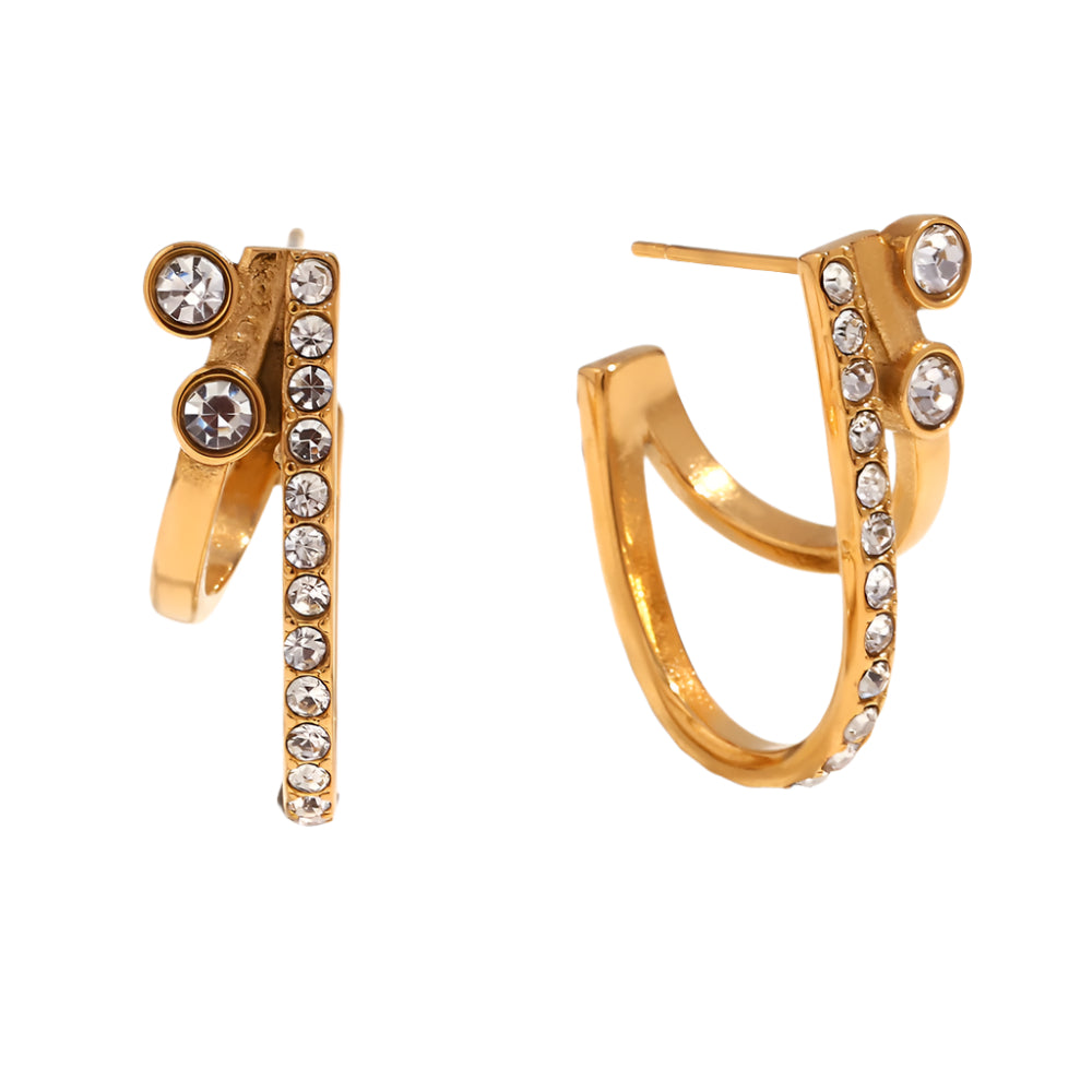 18K Double Layer CZ J Shape Hoops