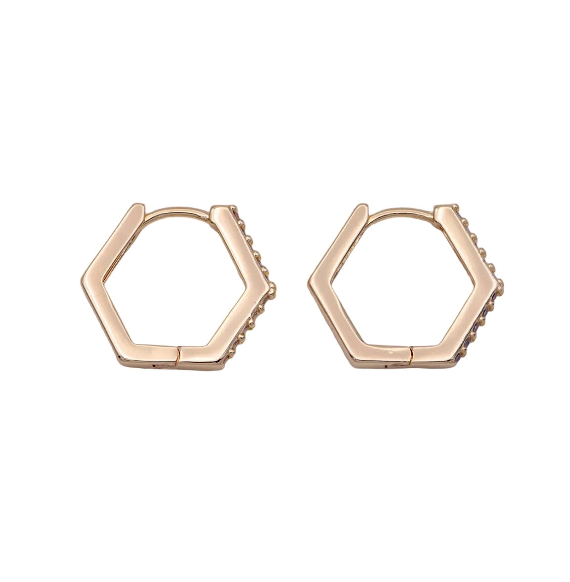 24K Gold Plated 15.5mm Hexagon Huggie Hoop Earrings