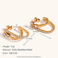 18K Double Layer CZ J Shape Hoops