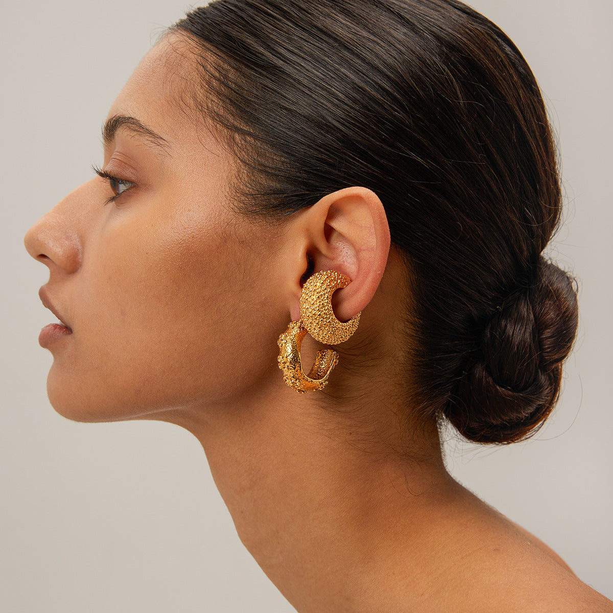 18K Flower Embossed Statement Hoops