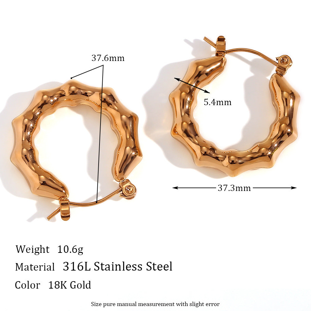 18K Hollow Bamboo Statement Hoops