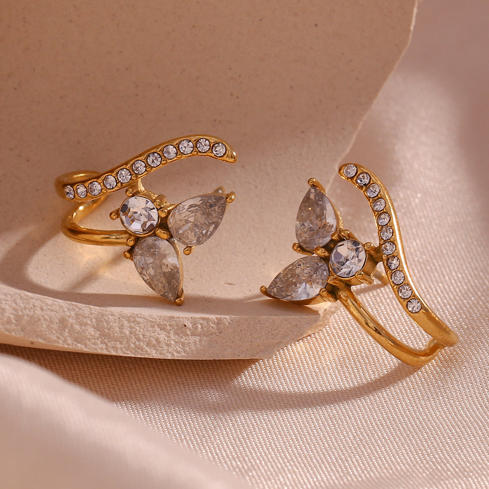 18K Flower Zircon Open Hoops