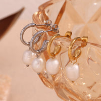 Silver Fresh Water Pearl Textured Open Hoops