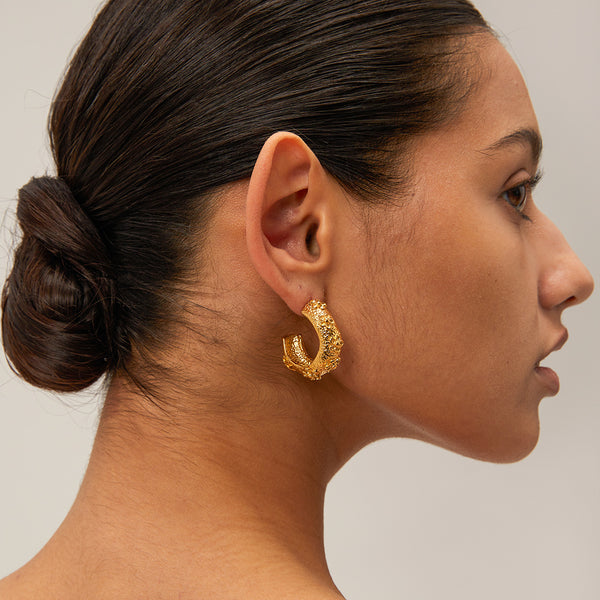 18K Flower Embossed Statement Hoops