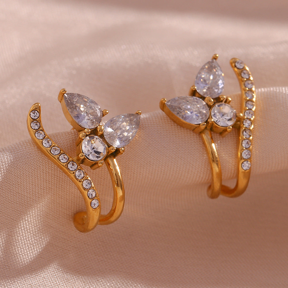 18K Flower Zircon Open Hoops