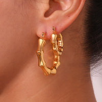 18K Hollow Bamboo Statement Hoops