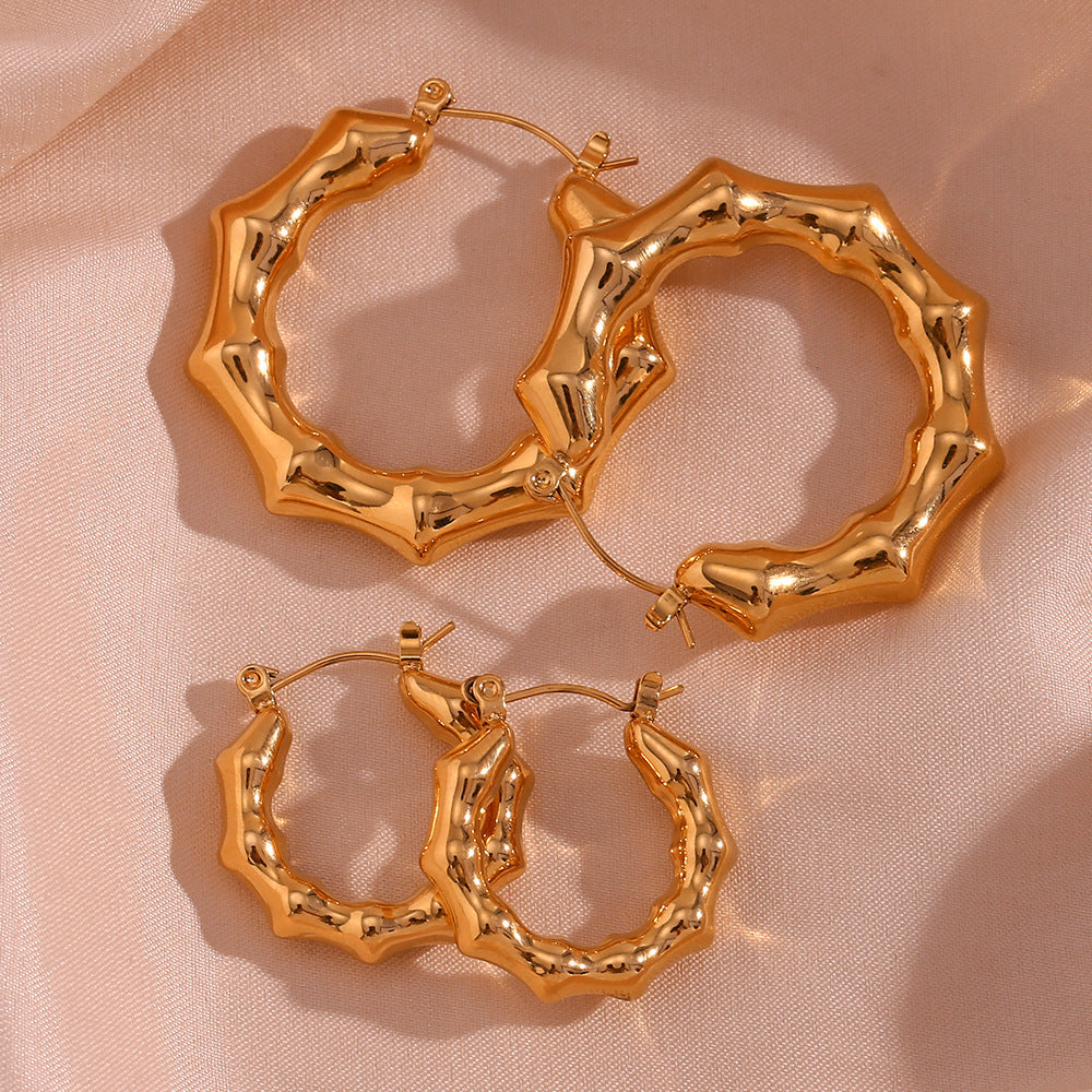 18K Hollow Bamboo Statement Hoops