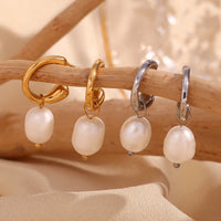 Silver Fresh Water Pearl Textured Open Hoops