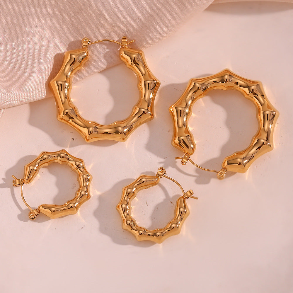 18K Hollow Bamboo Statement Hoops