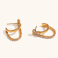 18K Double Layer CZ J Shape Hoops