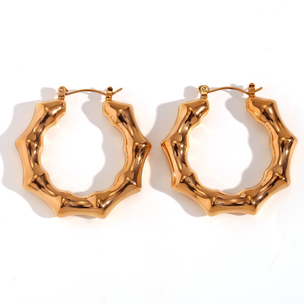 18K Hollow Bamboo Statement Hoops