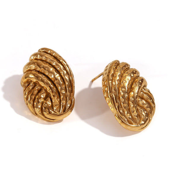 18K Vintage Hammered Twisted Stud Earrings