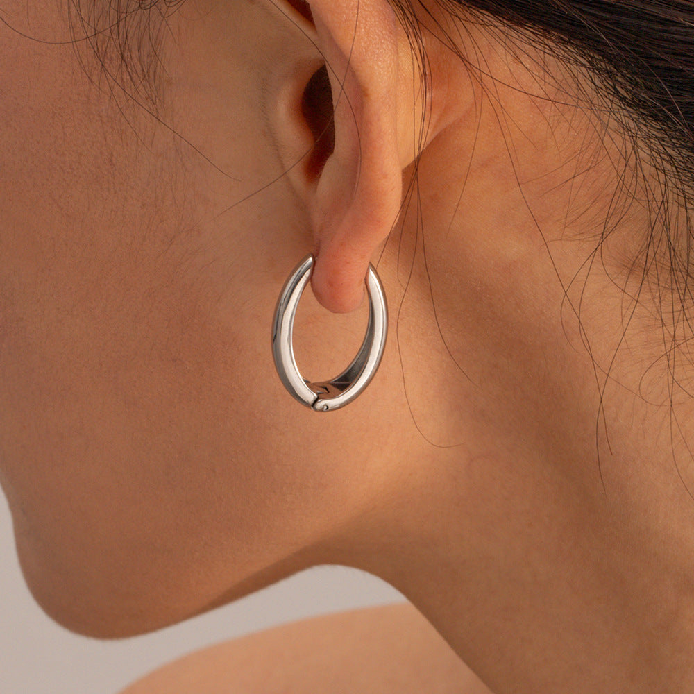Silver Geometric Oval Small Hoops