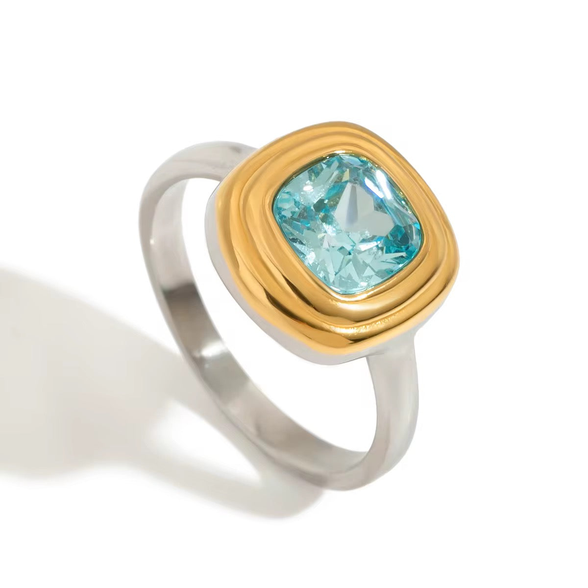 Two Tone Aqua Marine  Ring