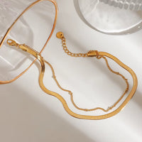 18K Layered Dainty Herringbone Anklet