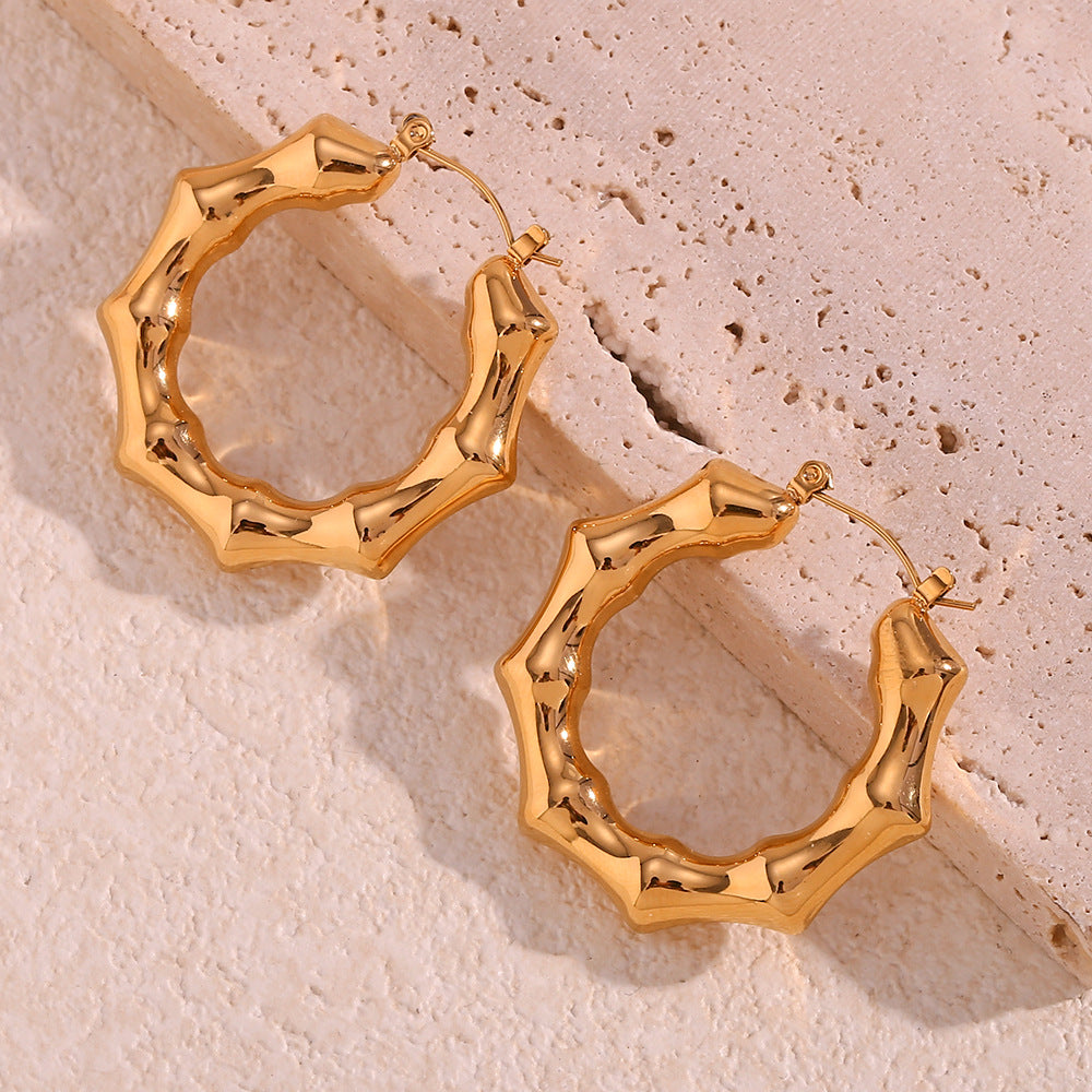 18K Hollow Bamboo Statement Hoops