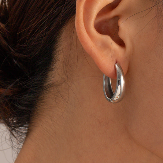 Silver Geometric Oval Small Hoops