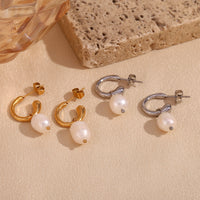 Silver Fresh Water Pearl Textured Open Hoops