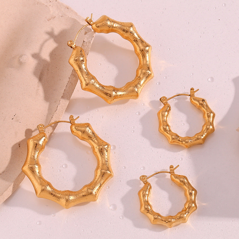 18K Hollow Bamboo Statement Hoops