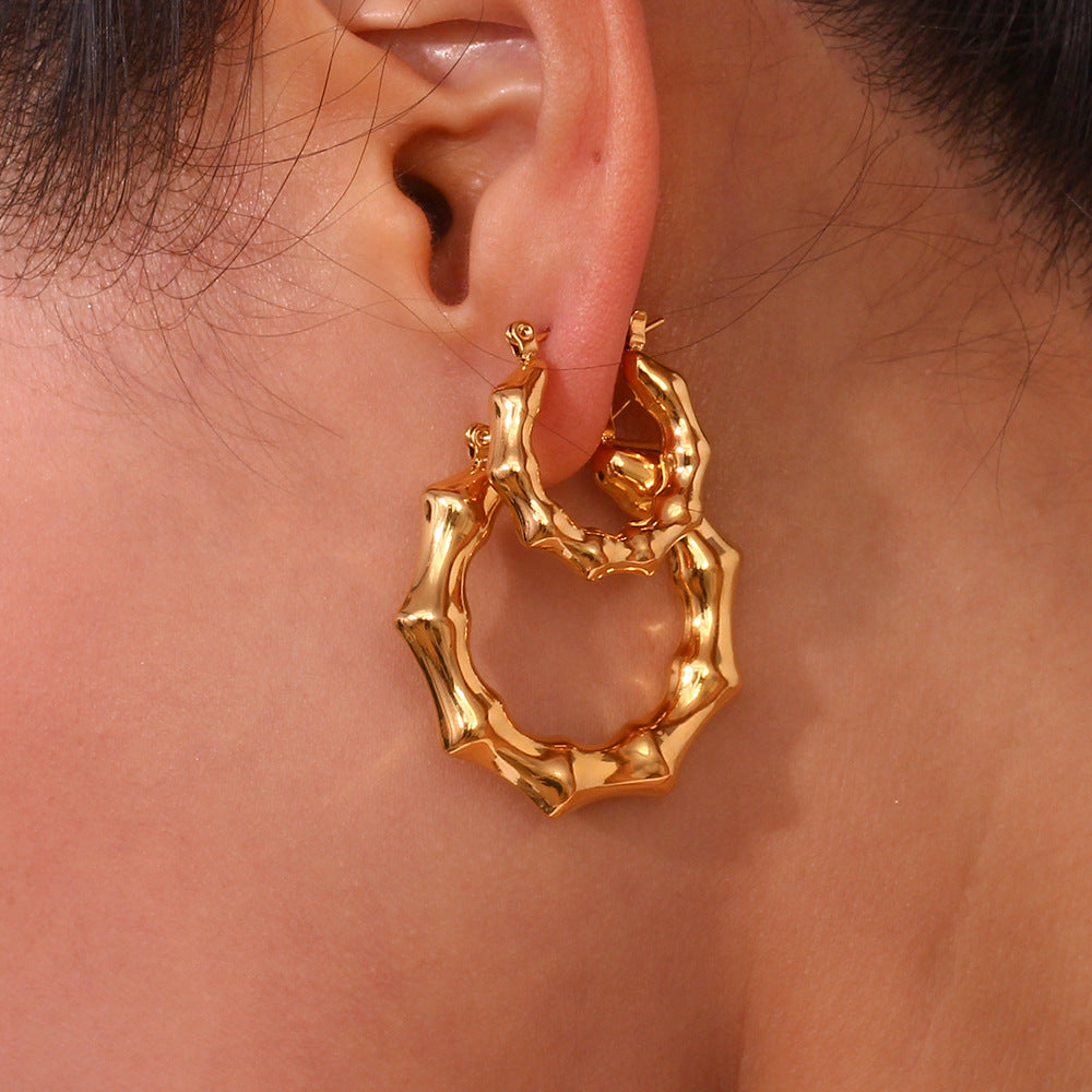 18K Hollow Bamboo Statement Hoops