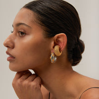 18K Flower Embossed Statement Hoops