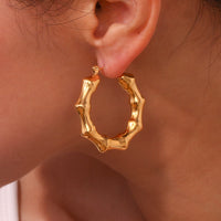 18K Hollow Bamboo Statement Hoops