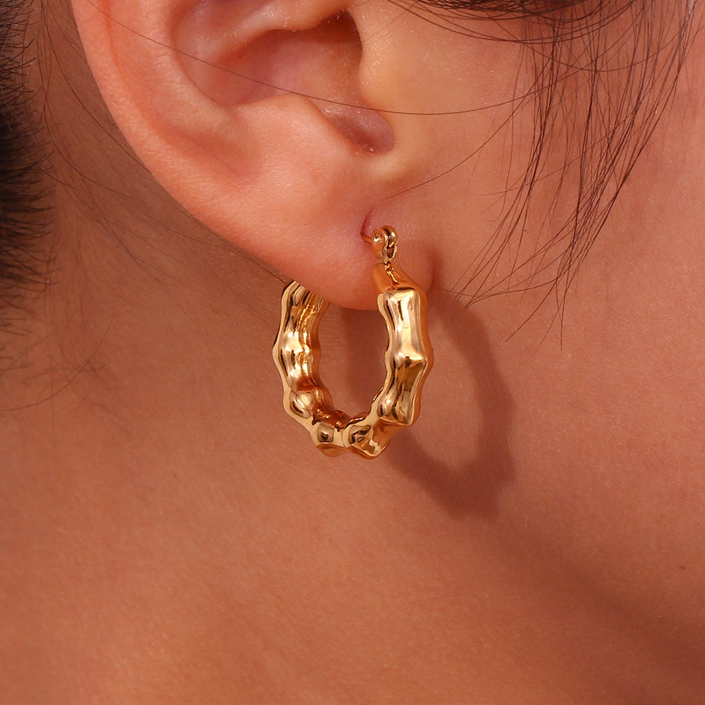 18K Hollow Bamboo Statement Hoops