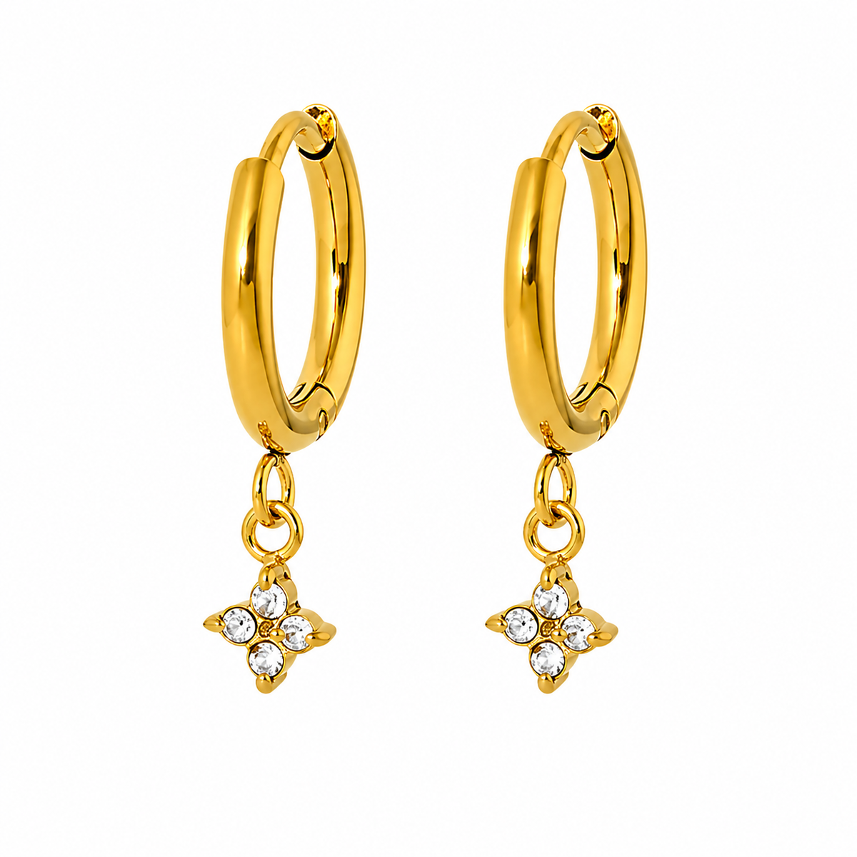 18K Clover Charm CZ Huggies