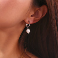 Silver Fresh Water Pearl Textured Open Hoops