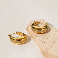 Lined Hoops in 18K Gold-Plating with Cubic Zirconia