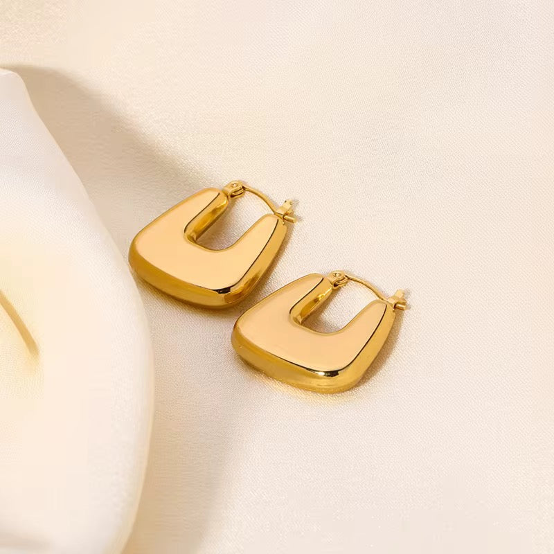 Hollow Irregular Square Hoops in 18K Gold-Plating