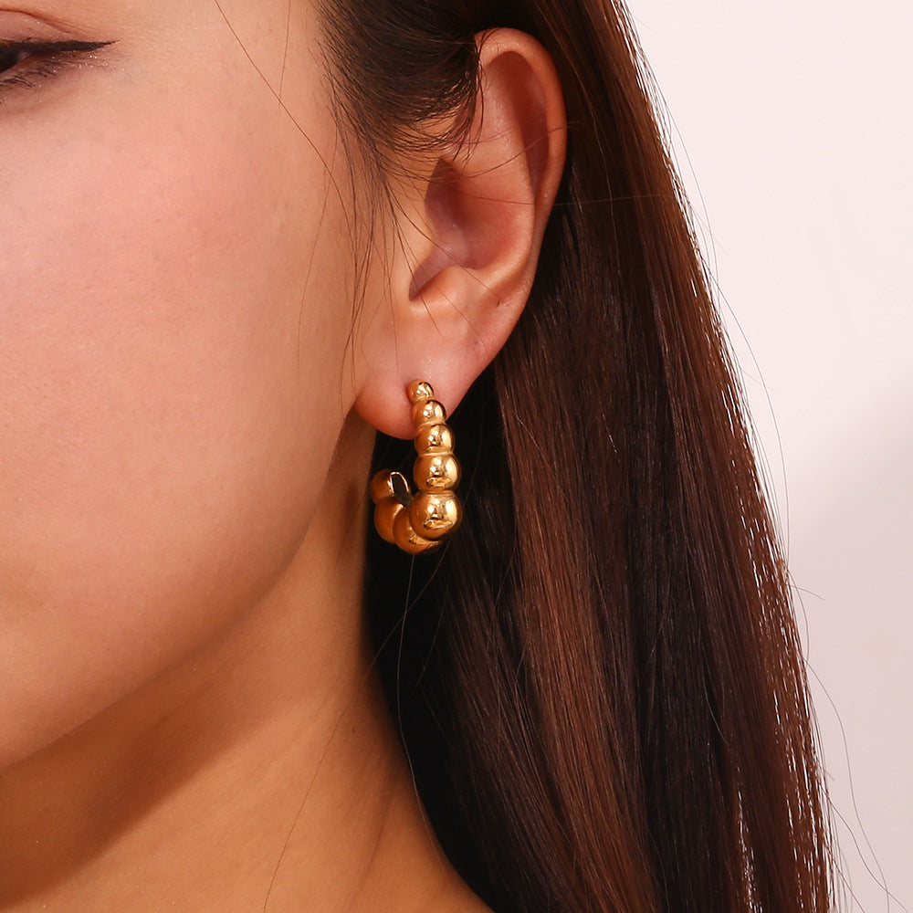 18K J Beaded Hollow Earrings