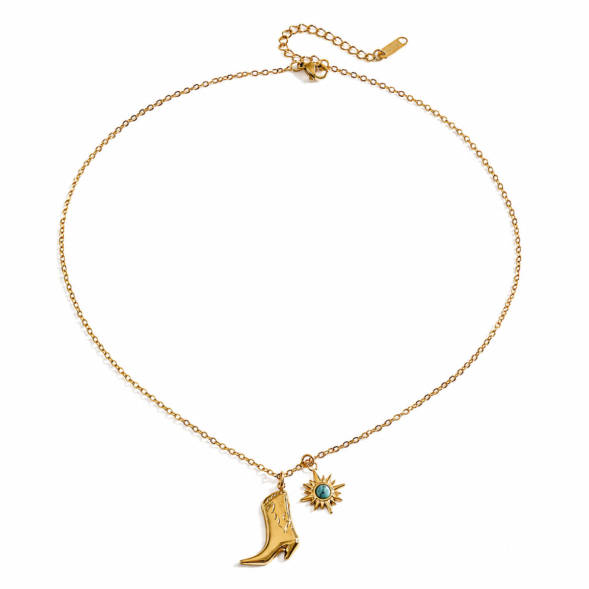 18K Cowboy Boots And Turquoise Necklace