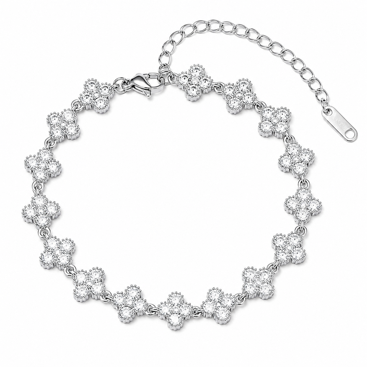 Silver Clover Flower CZ Bracelet