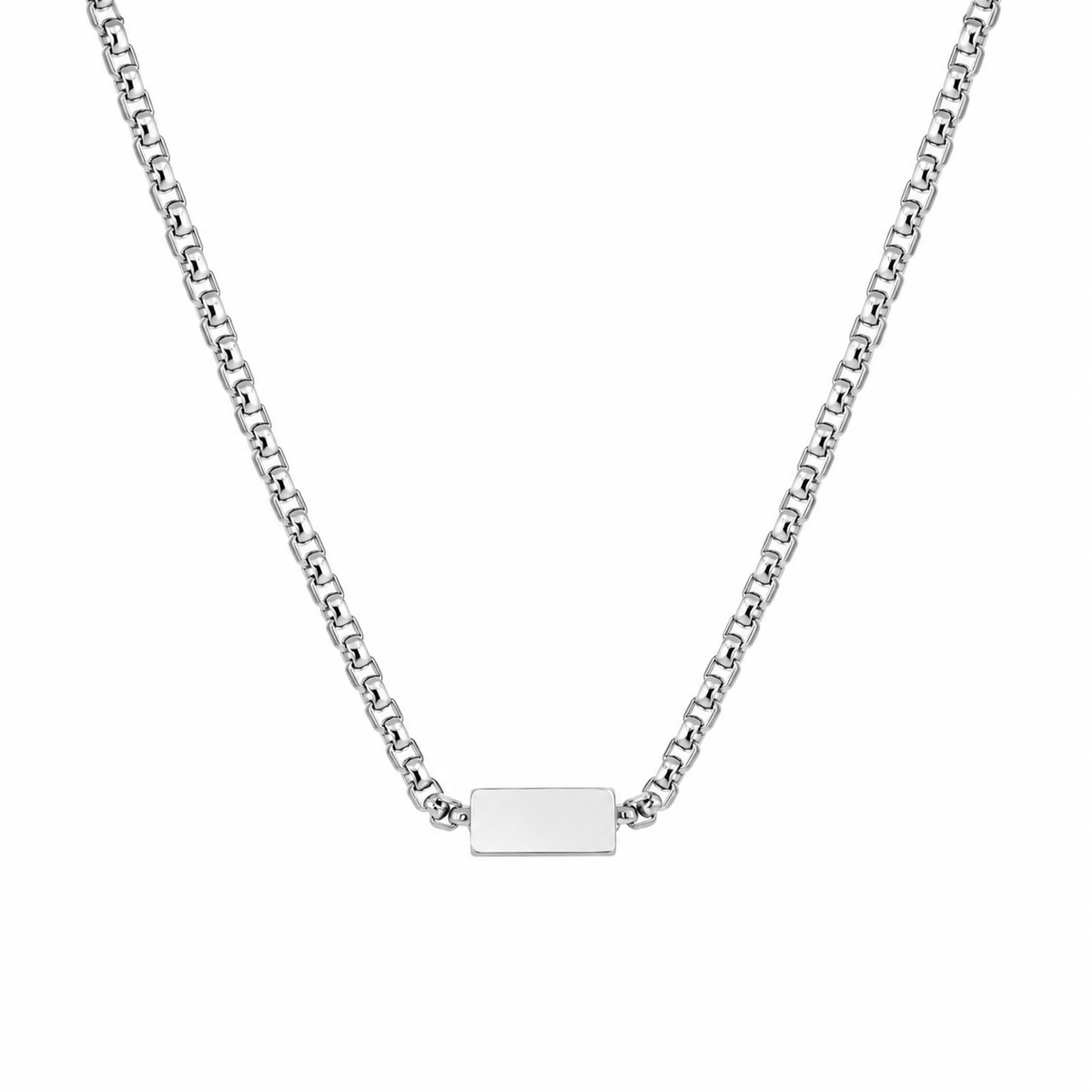 Rectangle Tag Necklace - Silver