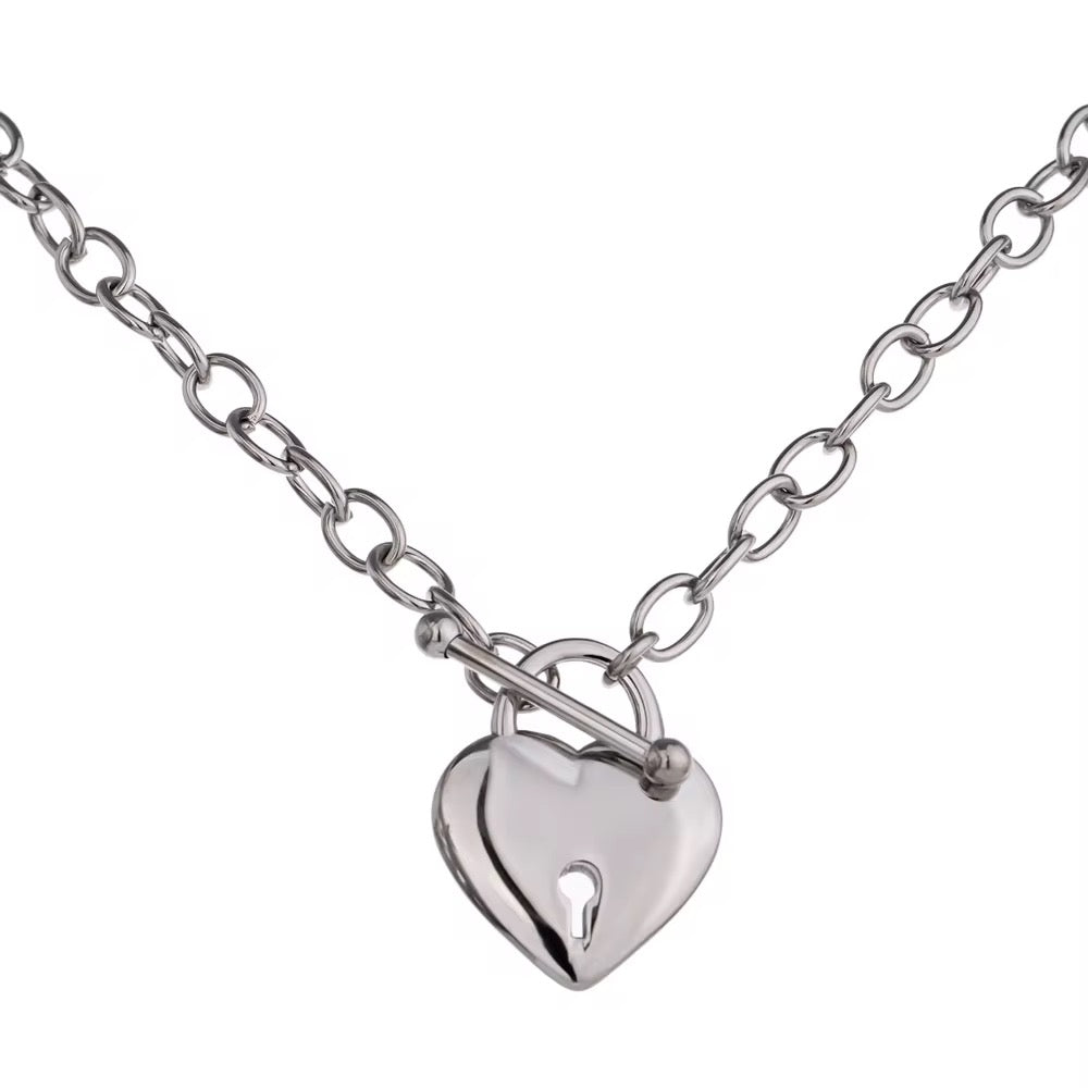 Silver Heart Lock Chain Necklace