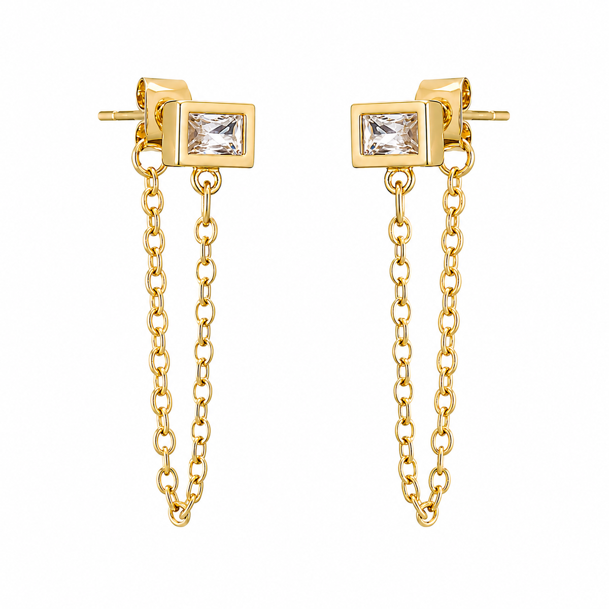 18K Stella Baguette Loop Chain Earrings