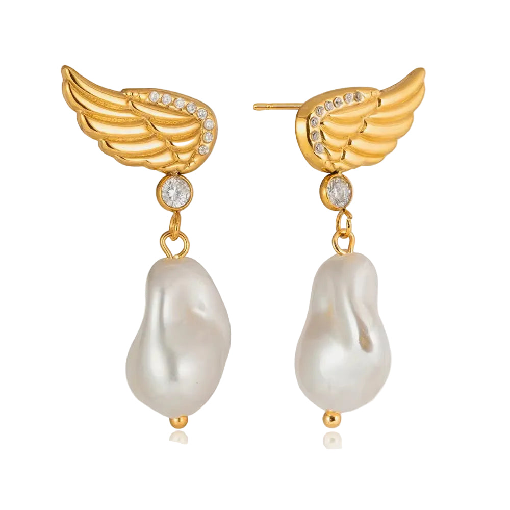18K Angle Wings Pearl Dangles