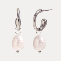 Silver Fresh Water Pearl Textured Open Hoops