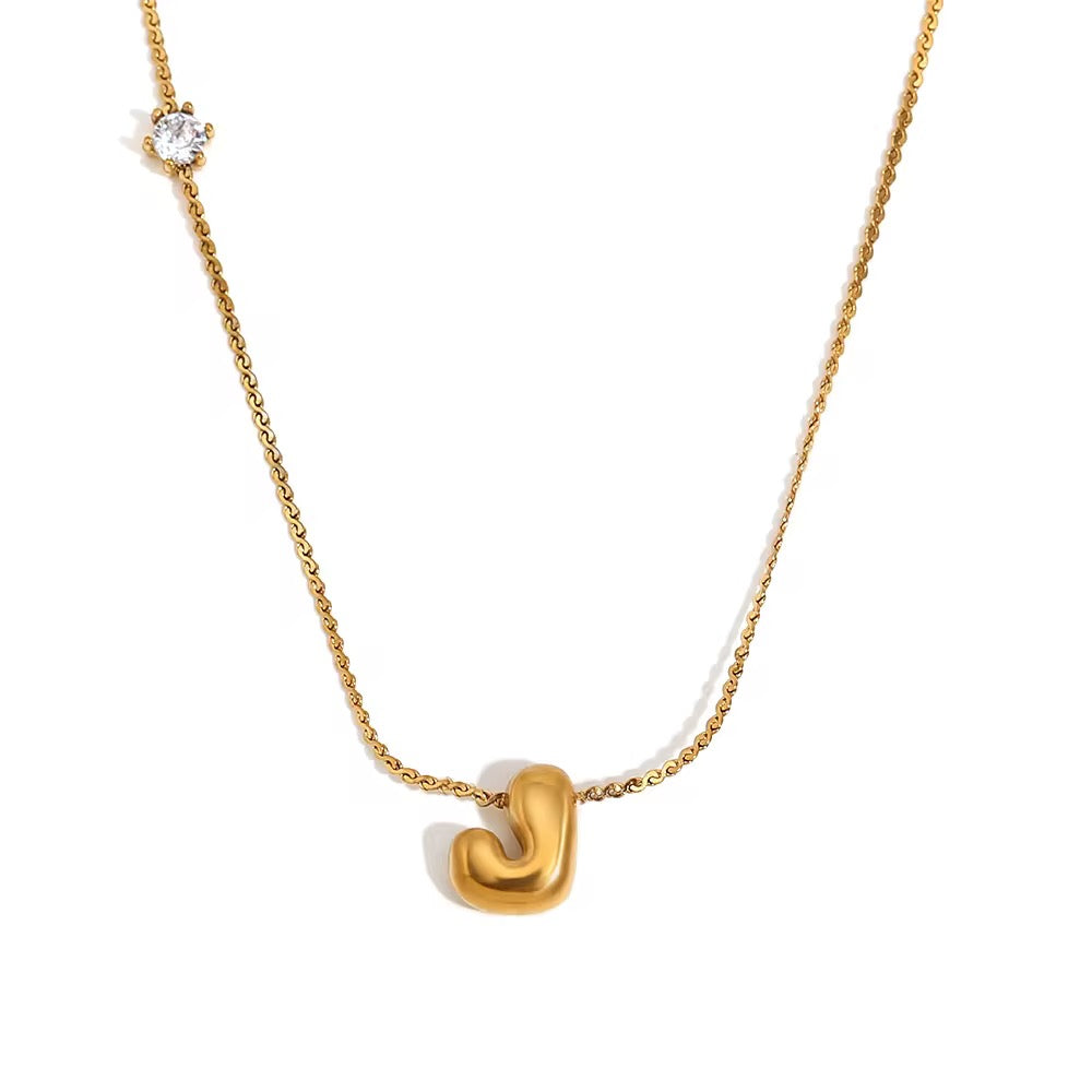 18K Bubble Dainty Initial Necklace