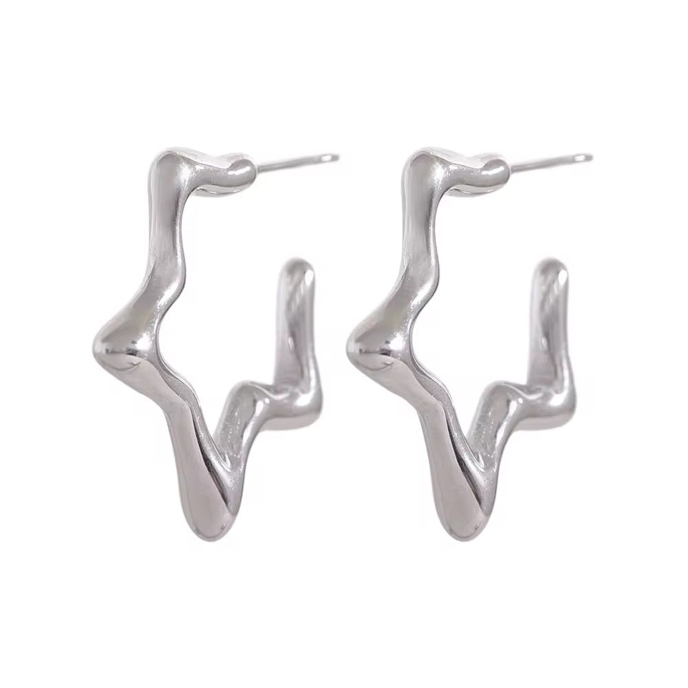 Silver Statement Star Open Hoops