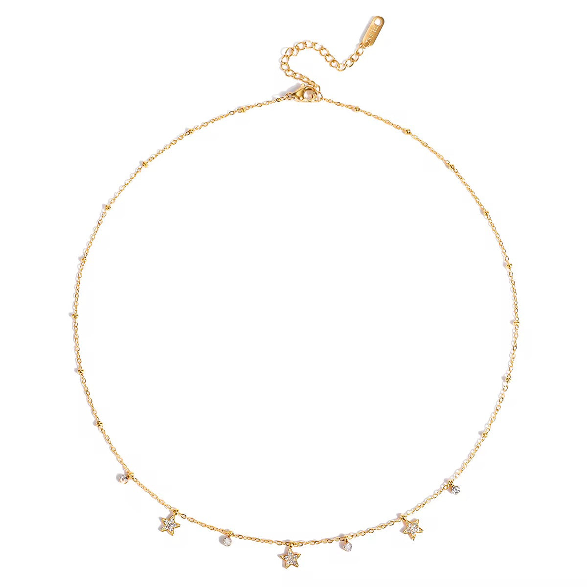 18K Dainty Stars CZ Charm Necklace