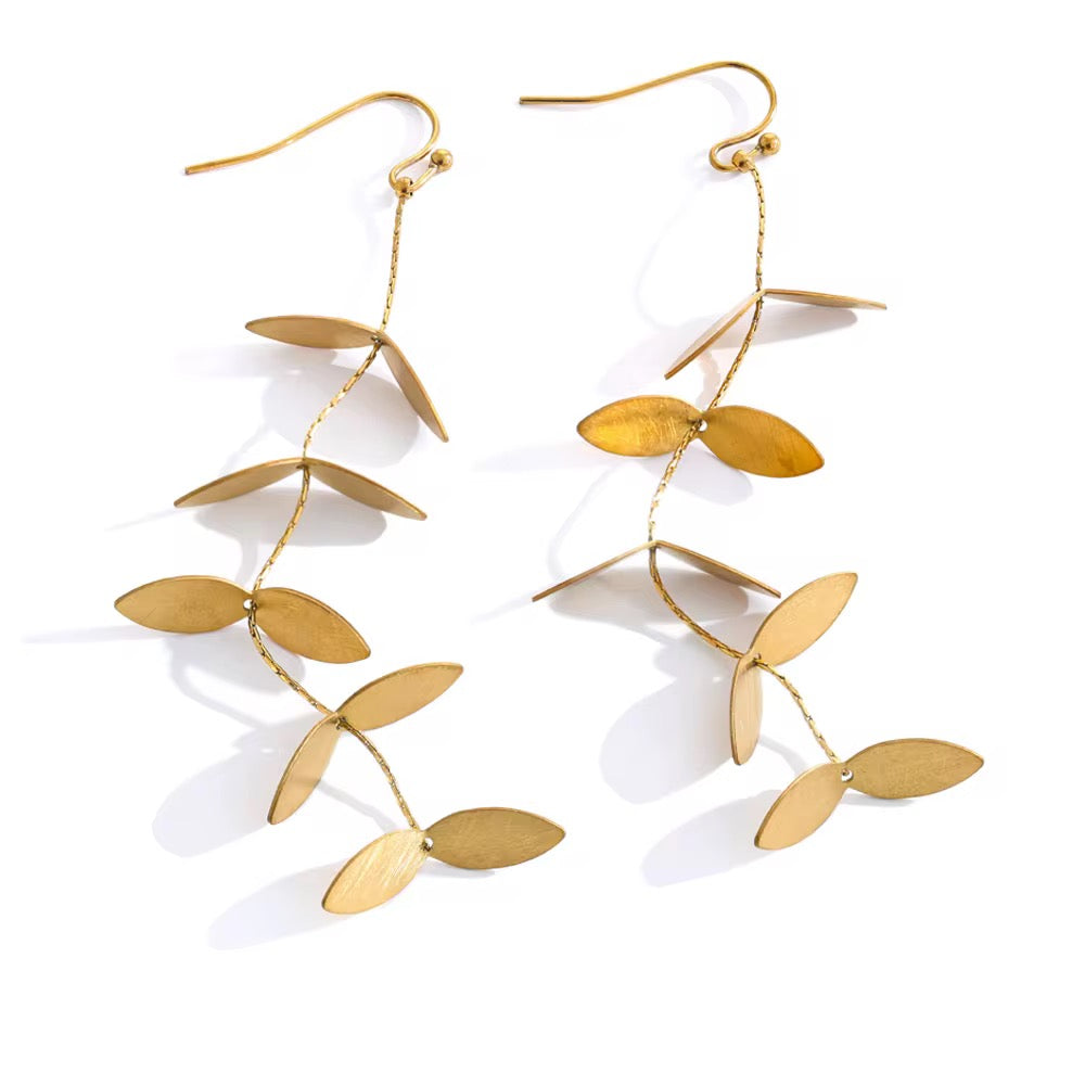 18K Tassel Leaf Drop Earrings