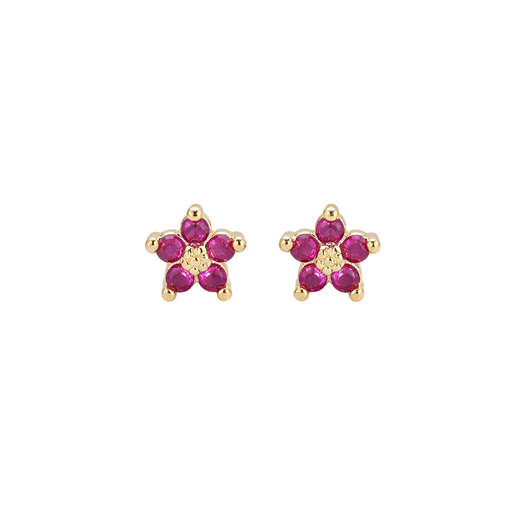 14K Fuchsia Flower Mini Studs