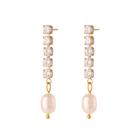 Freshwater Pearl Chain Drops in 18K Gold-Plating with Cubic Zirconia